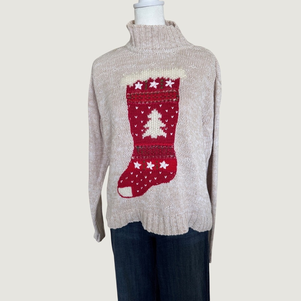 Vintage Liz Claiborne LizSport Christmas Sweater M Linen Cotton